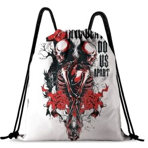 Gothic ✦ Skull Floral Drawstring Backpack ✦ “Till Death Do Us Part” Rope Bag NWT